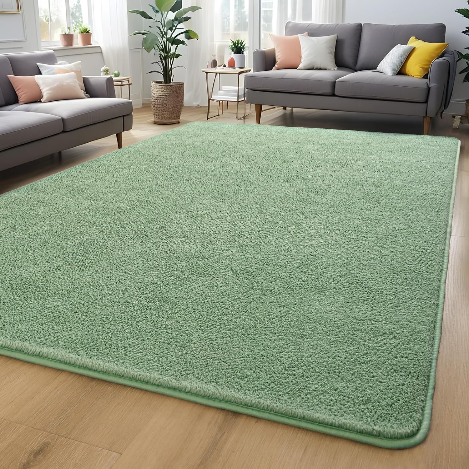 Sage Green Area Rugs for Bedroom Living Room, 5x7 Feet Indoor Memory Foam Rug, Modern Washable Rugs for Kids Boys Girls Room, Dorm Bedside Carpets for Home Decor Image 2